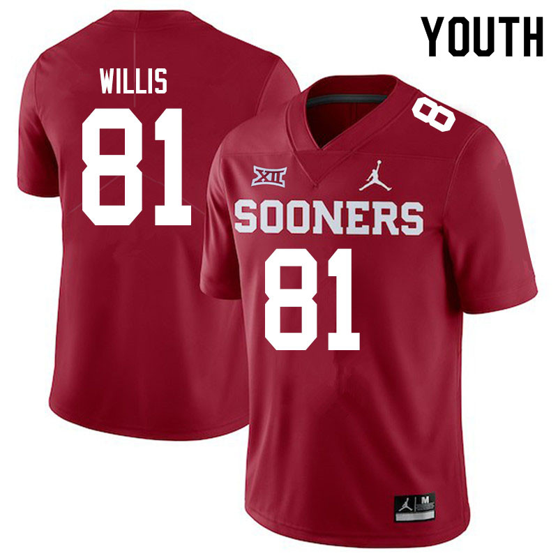 Youth #81 Brayden Willis Oklahoma Sooners Jordan Brand College Football Jerseys Sale-Crimson
